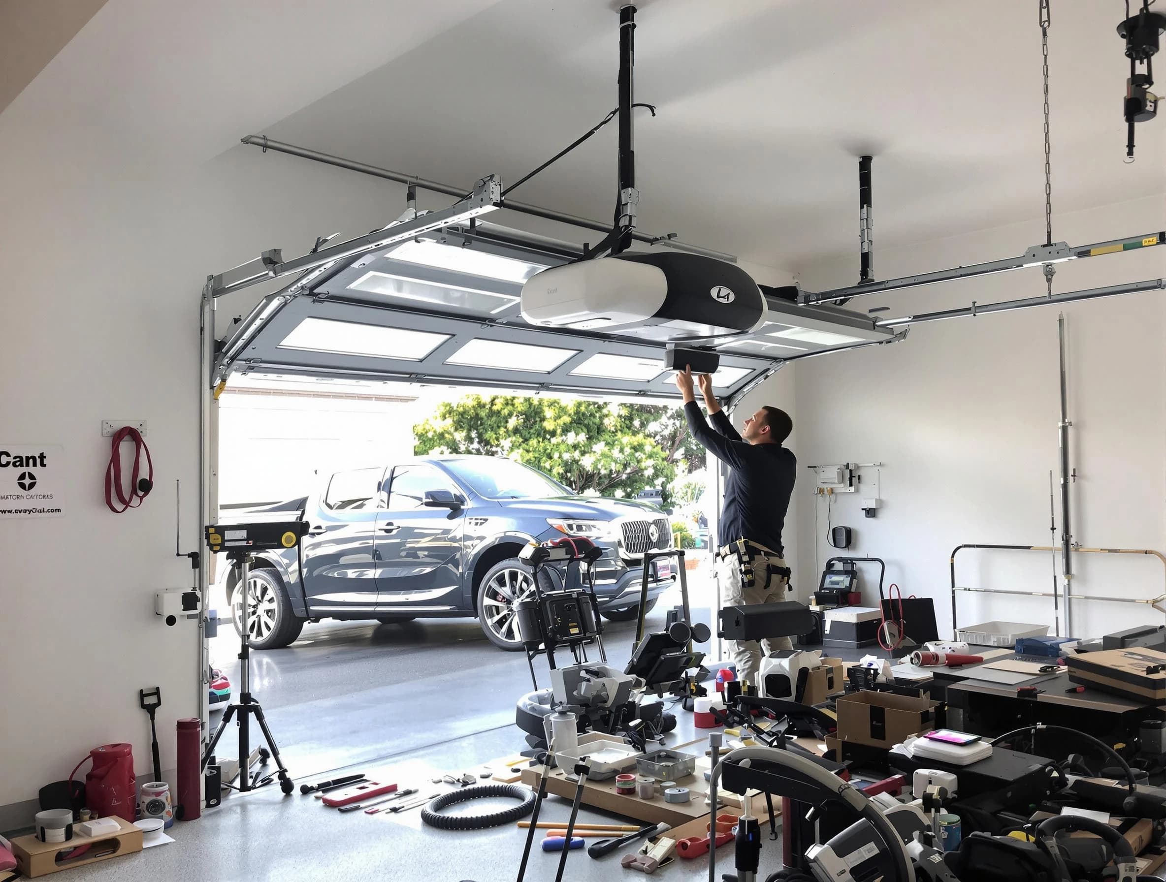 Salem Garage Door Repair specialist installing smart garage door opener system in Salem home