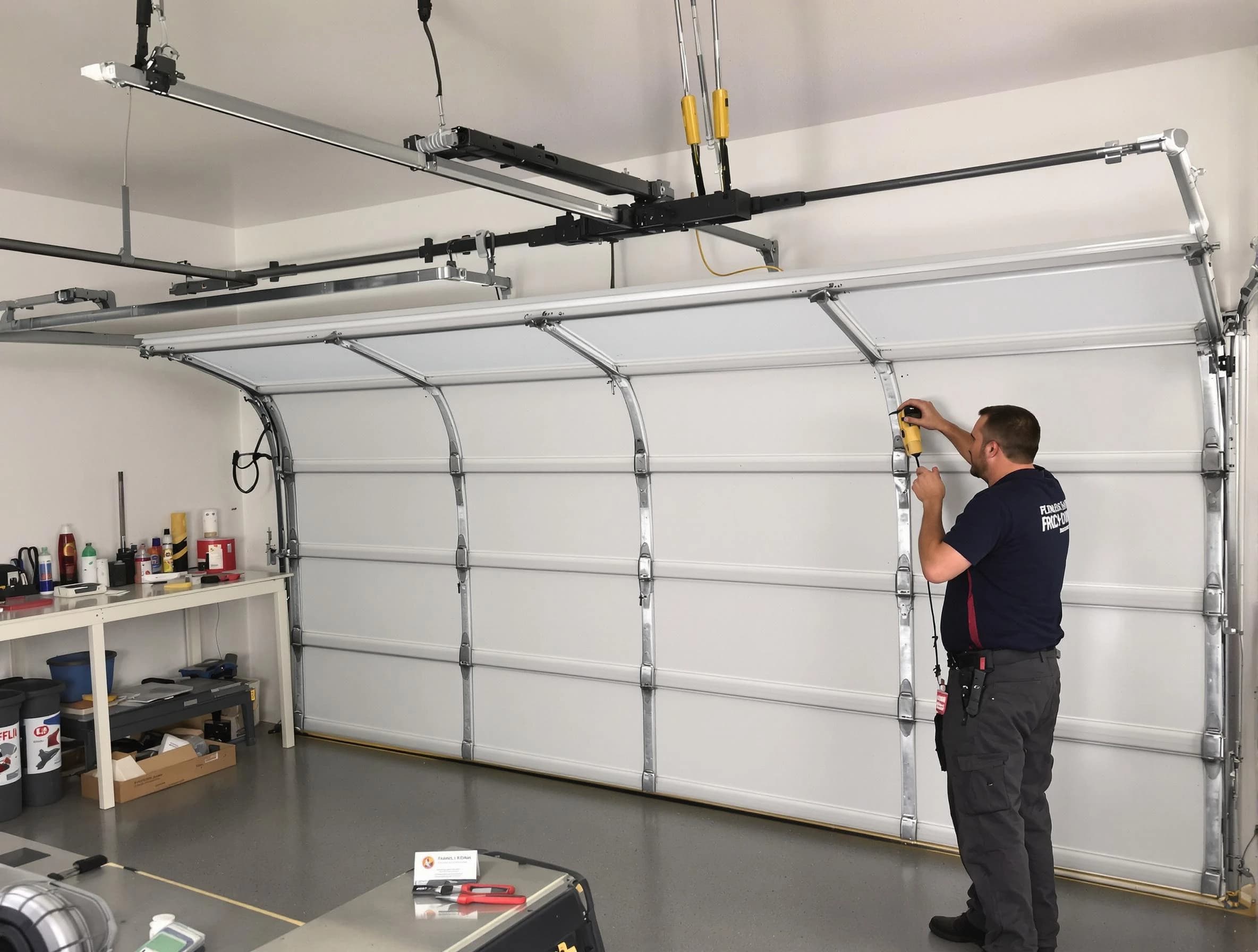 Salem Garage Door Repair certified technician performing overhead door system repair in Salem