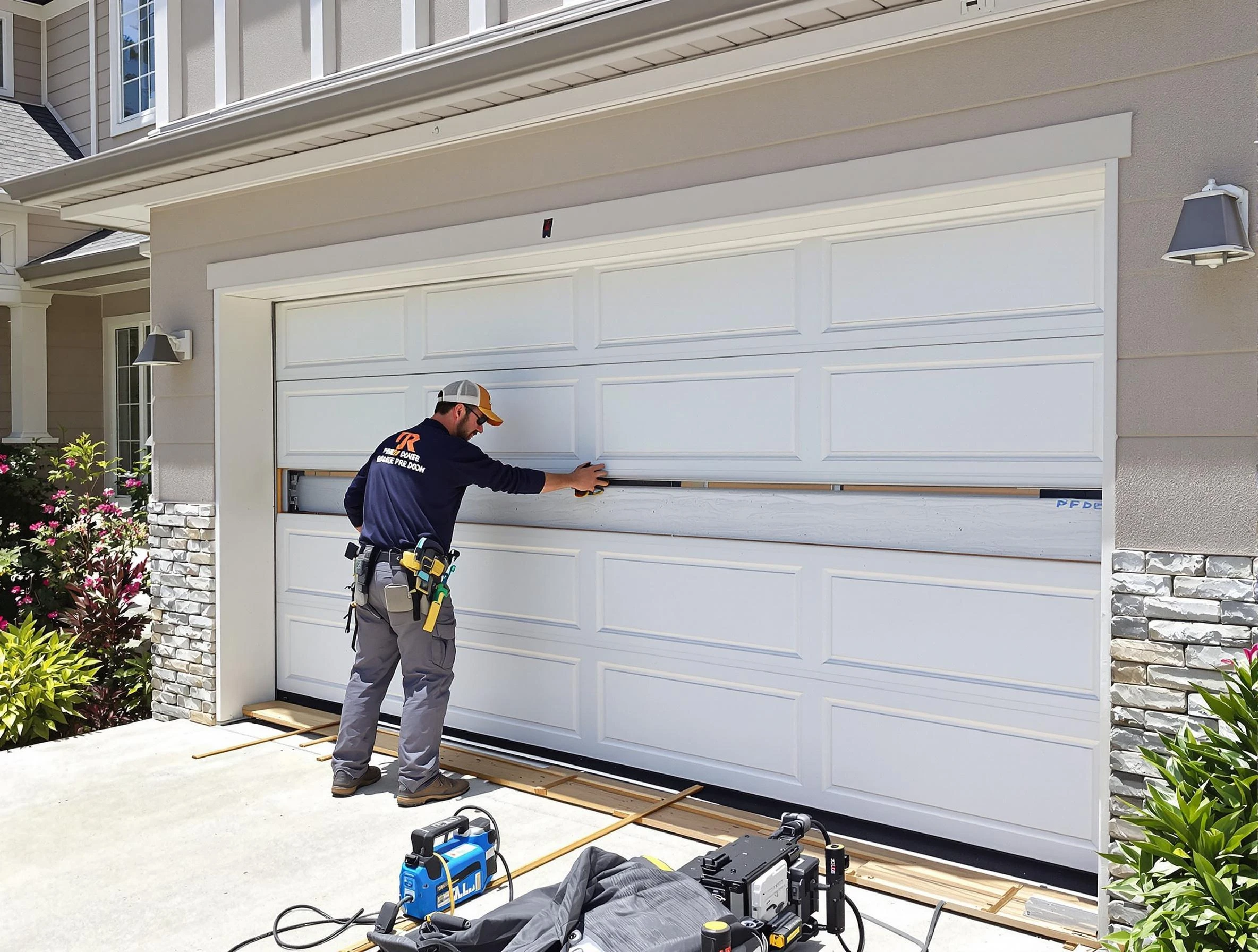 Salem Garage Door Repair team performing complete garage door replacement at Salem residence