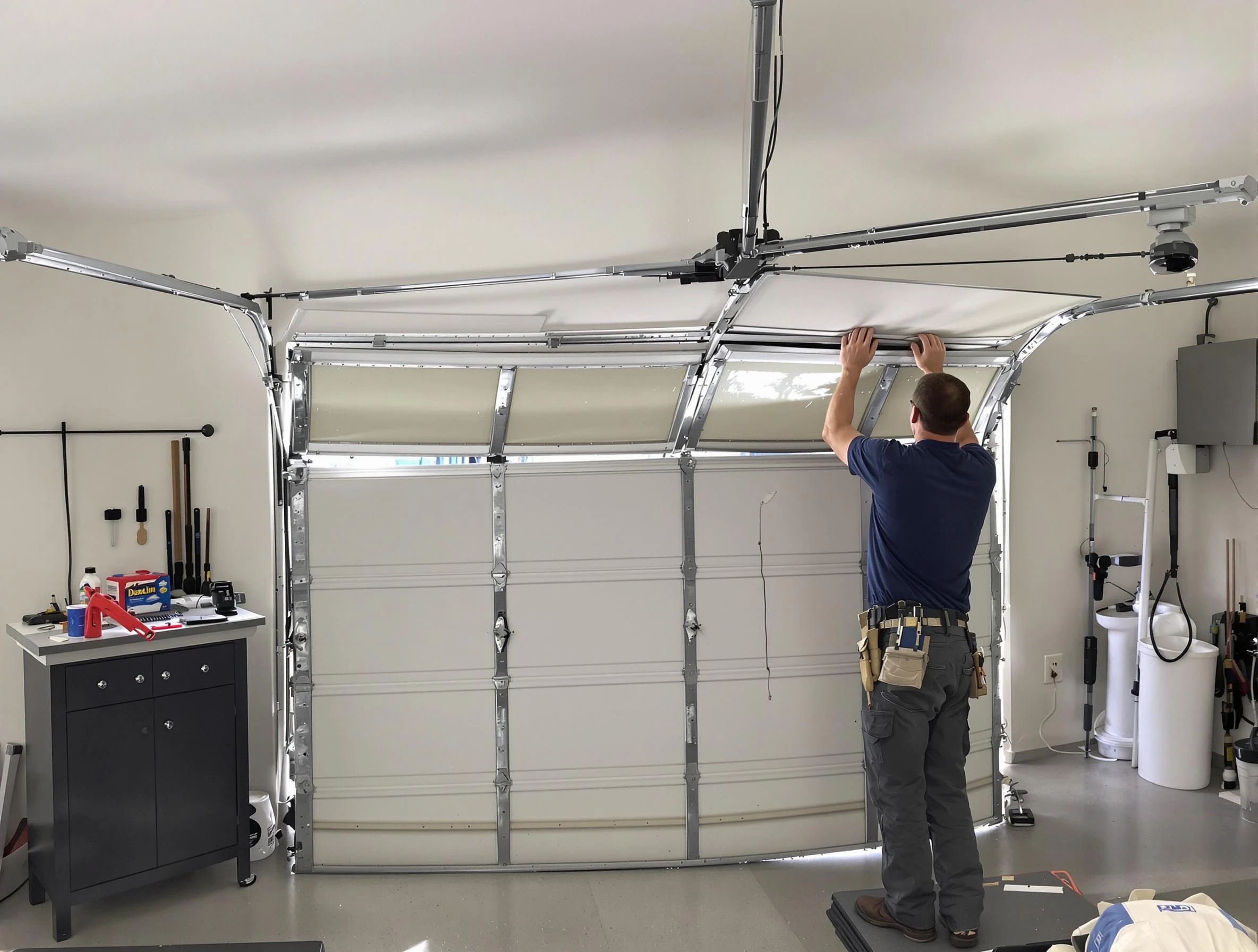 Salem Garage Door Repair specialist performing precise section replacement on Salem garage door